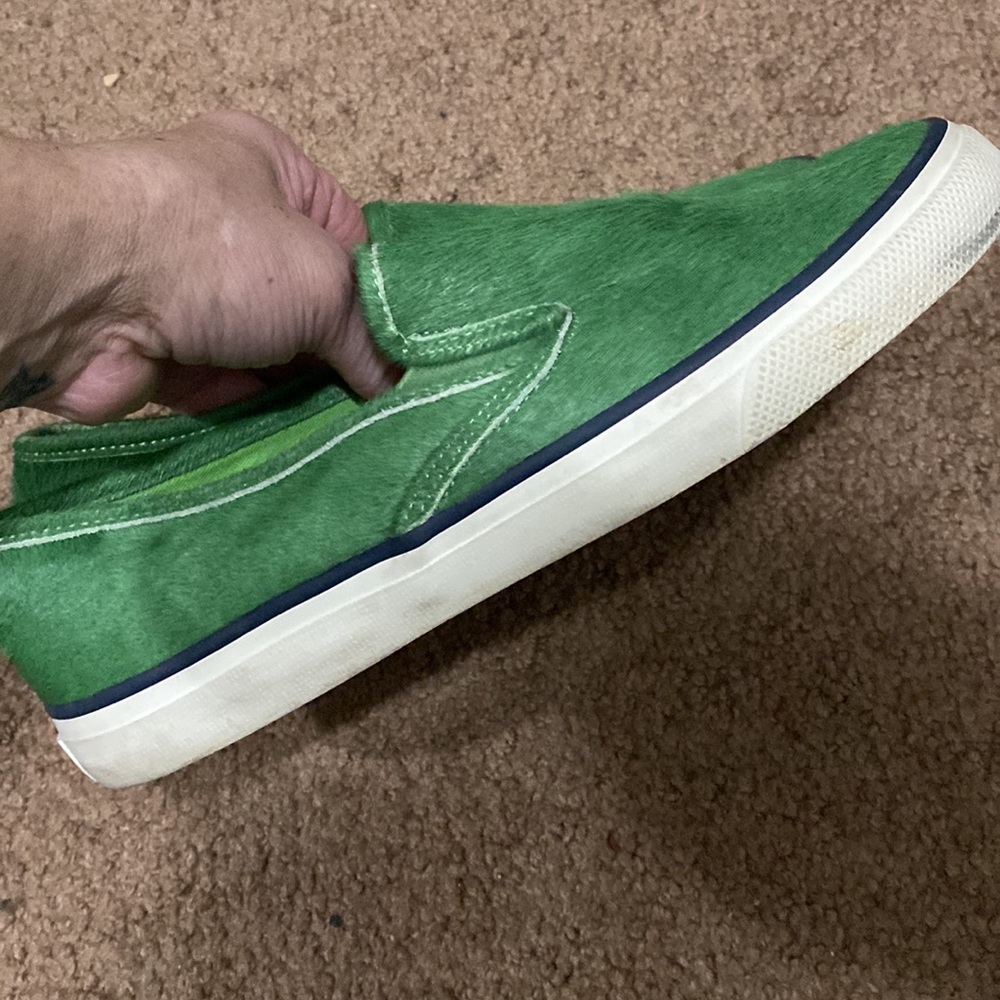 Sperry Top Sider Jeffrey green calf hair slip ons round toe - Picture 2 of 7
